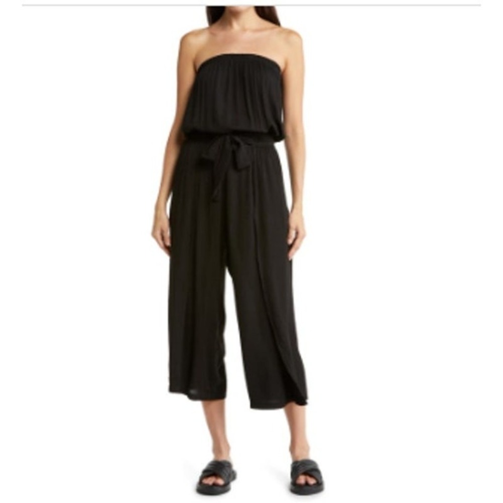 Becca by Rebecca Virtue Ponza Cover Up Jumpsuit Womens Medium Black Strapless